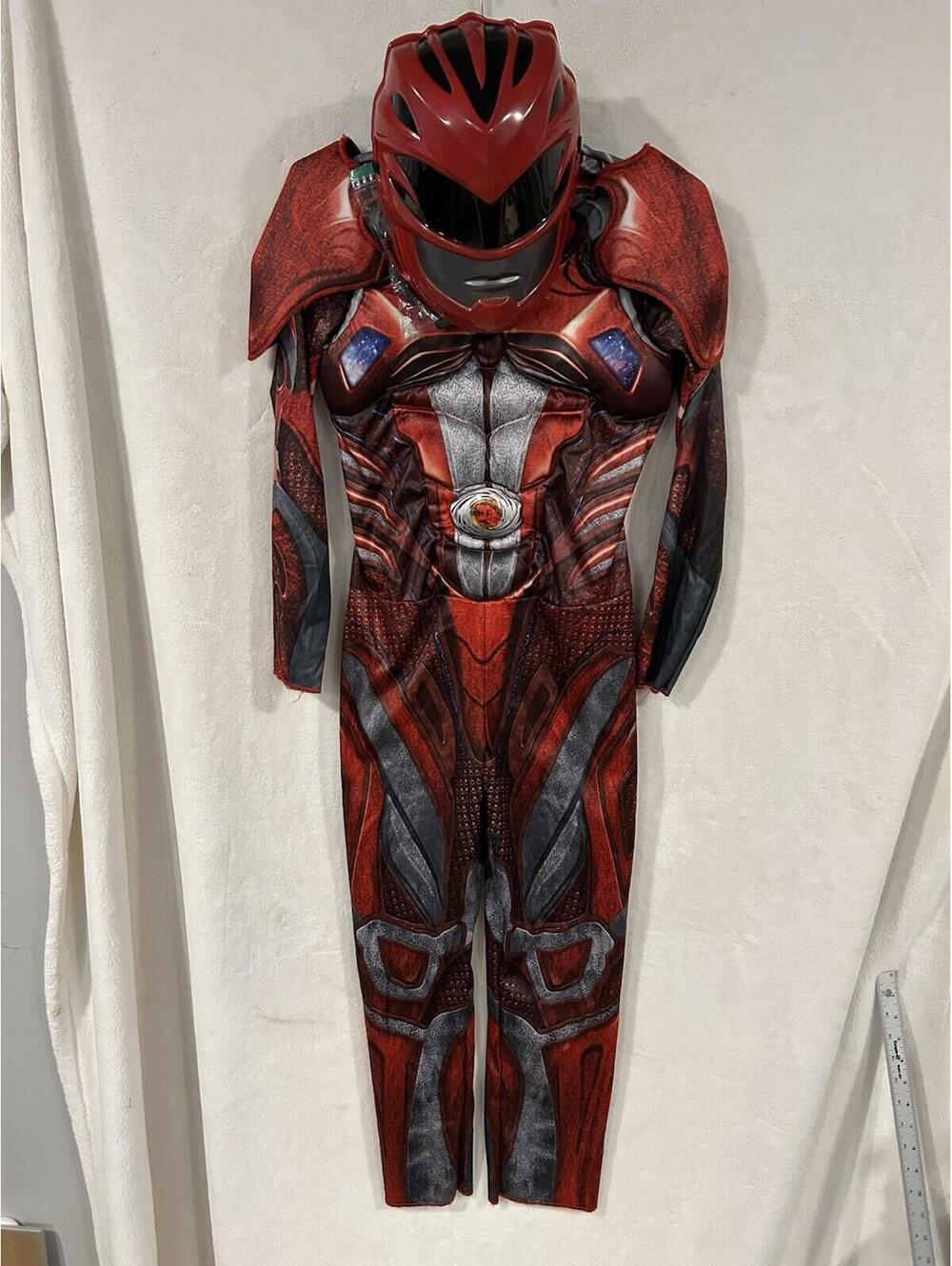 Power Rangers Red Suit M 7/8 Kids Super Heroe/ Halloween Costume Mask Gloves
